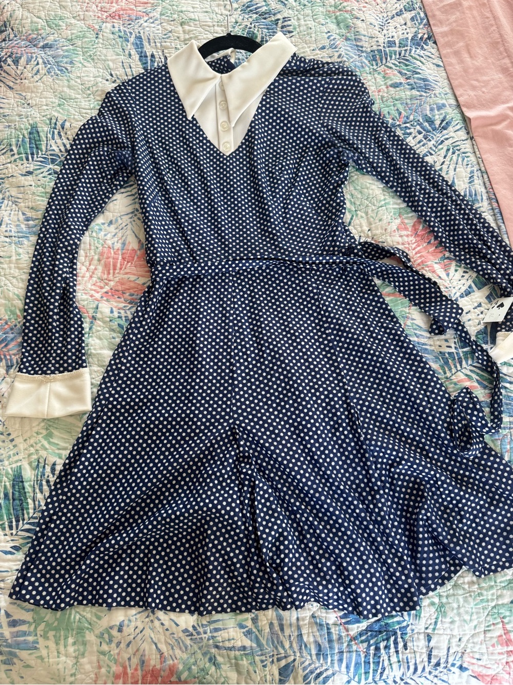 Vintage 70s H.B. Jrs. of California Navy Polka Dot Mod Dress